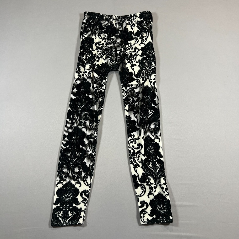 Yelete Leggings Womens OS White Black Stretch Damask Print Mid Rise Yoga Workout